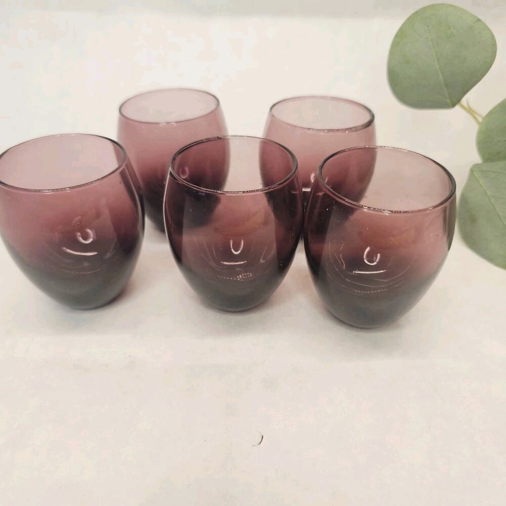 5 Vintage Purple Amethyst Shot Liquor Glasses Barware Drinkware Italy Retro